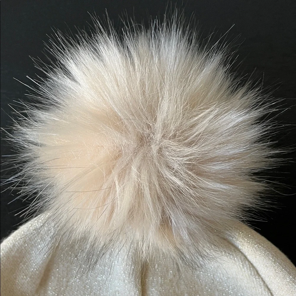 Shiraleah Maya Slouch Hat Faux Fur Pom Pom Beanie in Champagne